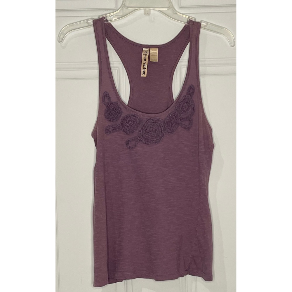 Eyeshadow Purple Cotton Slub Knit Floral Rosette Racerback Tank Top Large